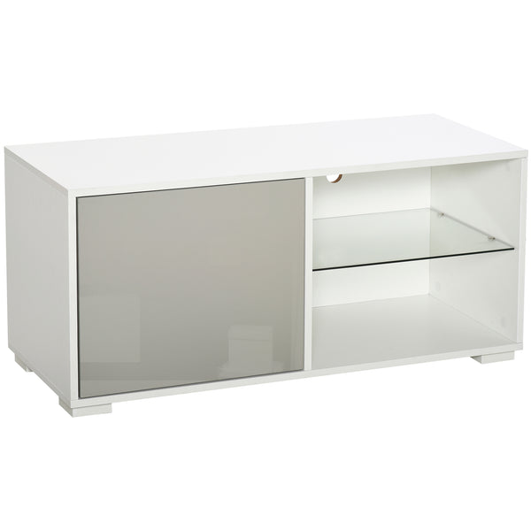 sconto Meuble TV 100x40x45 cm en Aggloméré et Verre Blanc et Gris