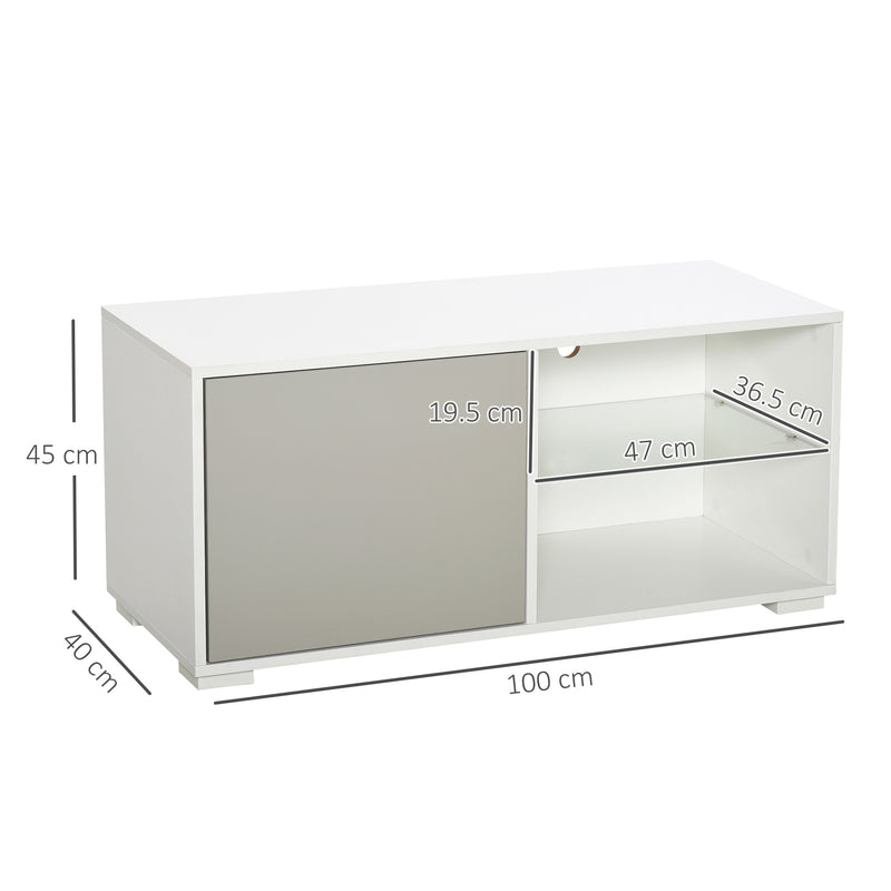 Mobile TV 100x40x45 cm in Legno Truciolare e Vetro Bianco e Grigio