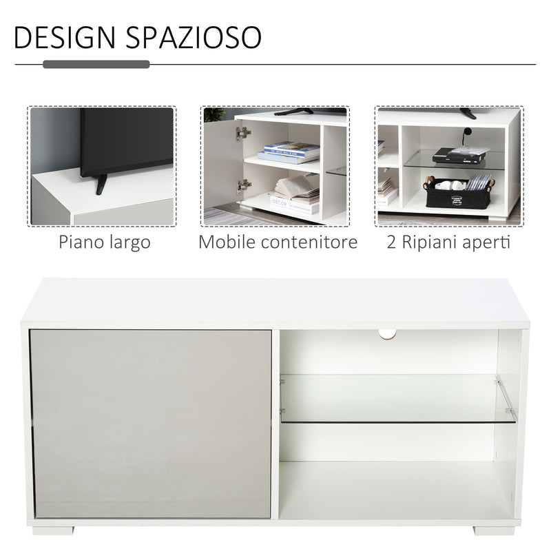 Mobile TV 100x40x45 cm in Legno Truciolare e Vetro Bianco e Grigio