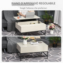 Tavolino Basso con Piano Sollevabile 90x60,5x45,5 in Metallo e MDF Legno Chiaro