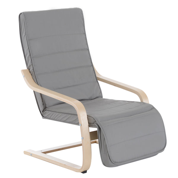 sconto Fauteuil Relax avec repose-pieds à 5 niveaux en bois de bouleau gris