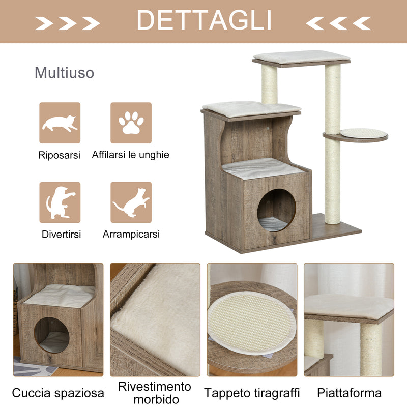 Albero Tiragraffi per Gatti 66x38x88 cm in Legno e Corda Sisal Marrone Chiaro
