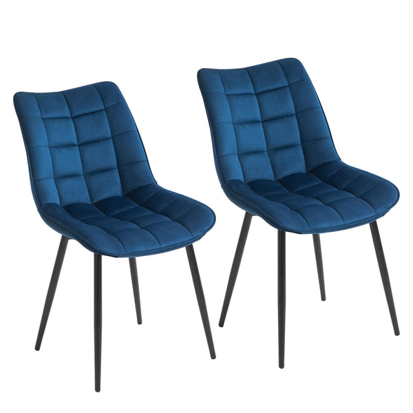 sconto Lot de 2 Chaises Rembourrées 46x58,5x85,5 cm en Tissu Velours Bleu