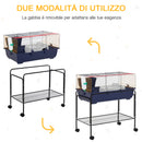 Gabbia per Conigli con Carrello 78x44x91 cm in Metallo Blu e Nero
