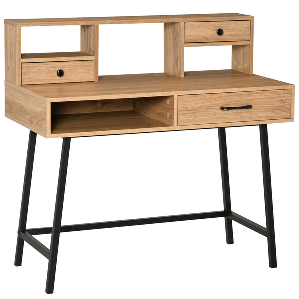 Bureau avec Tiroirs et Étagères 105x55x100 cm en Métal et Aggloméré Naturel sconto