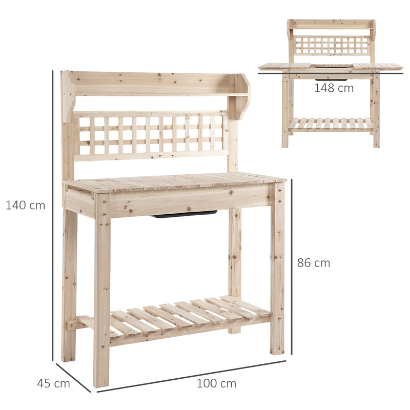Banco da Lavoro per Giardinaggio 100x45x140 cm in Legno Naturale
