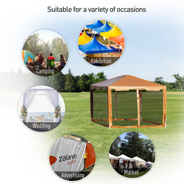 Tonnelle de jardin pliante avec moustiquaire 395x295x355 cm en métal et polyéthylène marron clair online