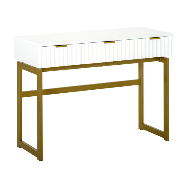 prezzo Console de Maquillage de Chambre 100x40x76 cm en MDF et Métal Blanc et Doré