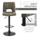 Set 2 Sgabelli Imbottite da Bar 41,5x51x94-115 cm in Tessuto Cachi e Nero