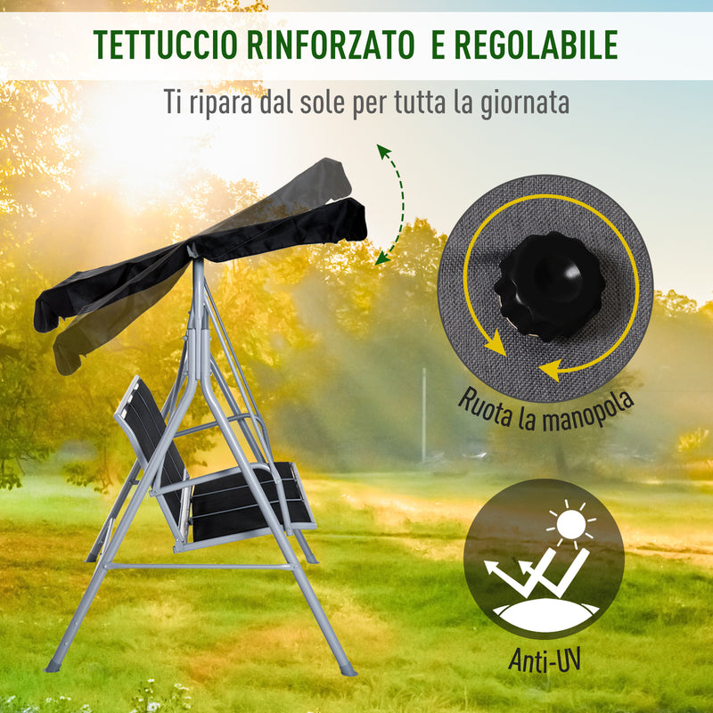 Dondolo 3 Posti da Giardino 170x110x153 cm in Acciaio Nero e Argento