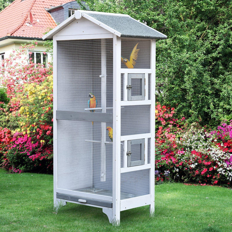 Voliera Gabbia per Uccelli 80,5x57x158,5 cm in Legno Grigio