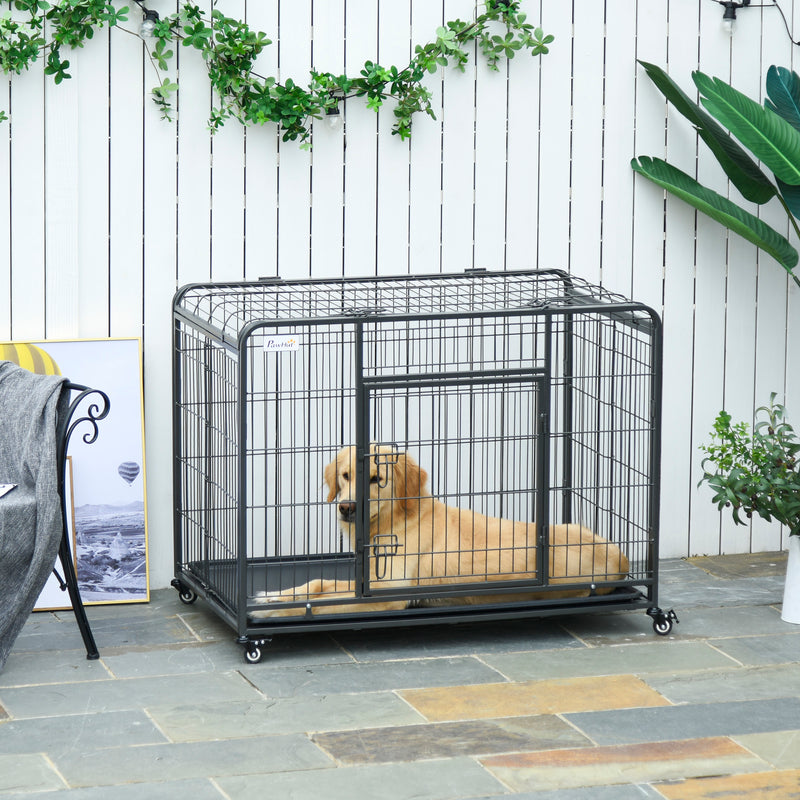 Gabbia per Cani Pieghevole 109,5x71x78 cm con Ruote in Metallo Grigio Scuro