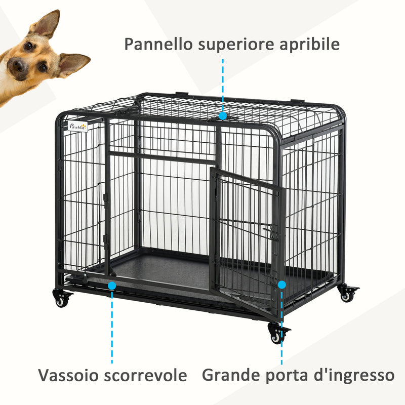 Gabbia per Cani Pieghevole 109,5x71x78 cm con Ruote in Metallo Grigio Scuro