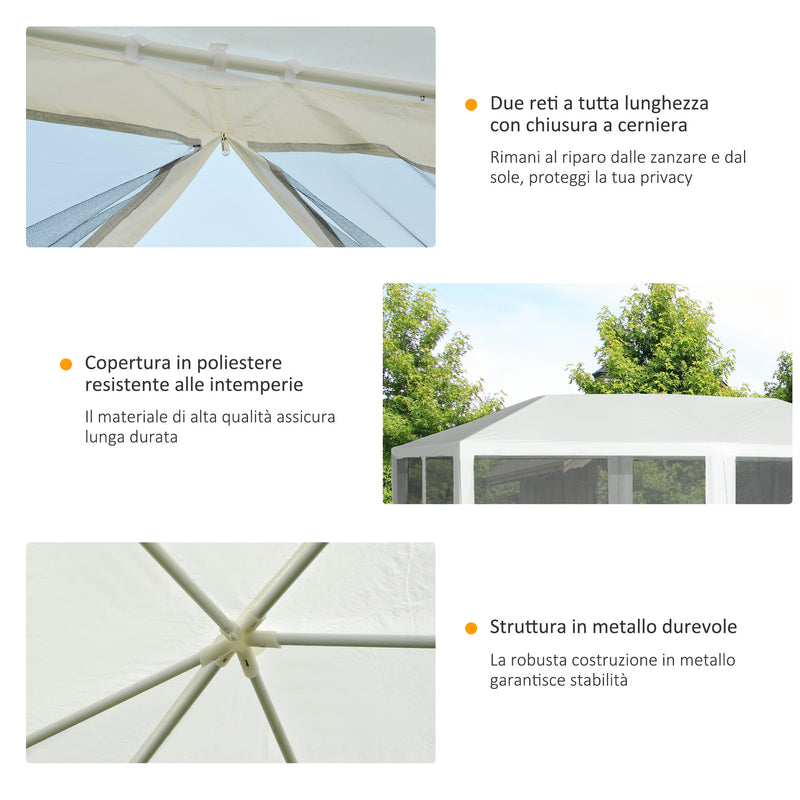 Gazebo da Giardino Pieghevole con Zanzariera 595x295x255 cm in Metallo e Tessuto Bianco