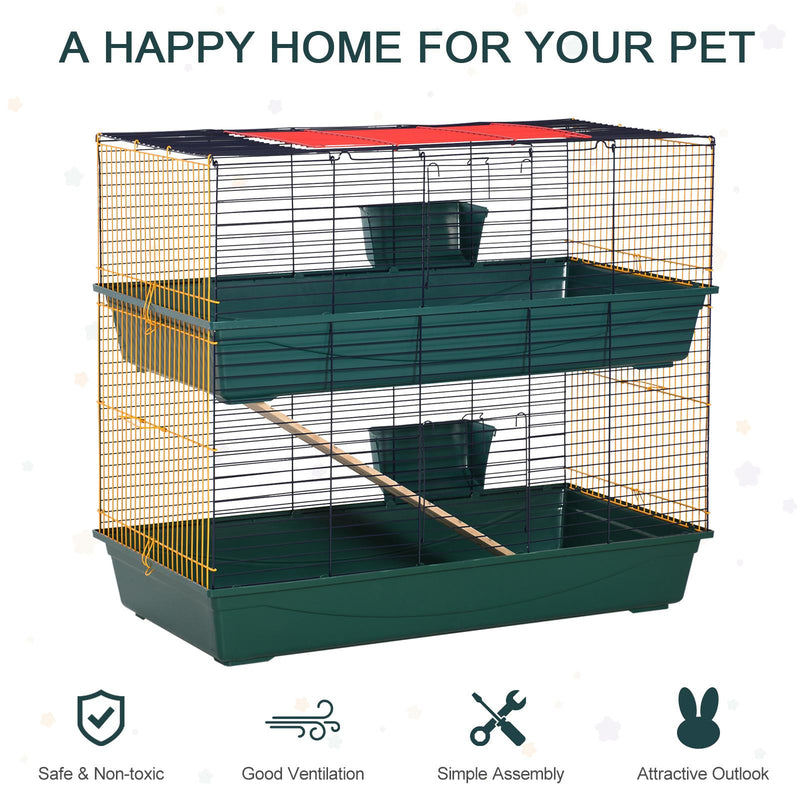 Gabbia per Conigli 2 Ripiani 118x59x102 cm in Filo Metallico Verde