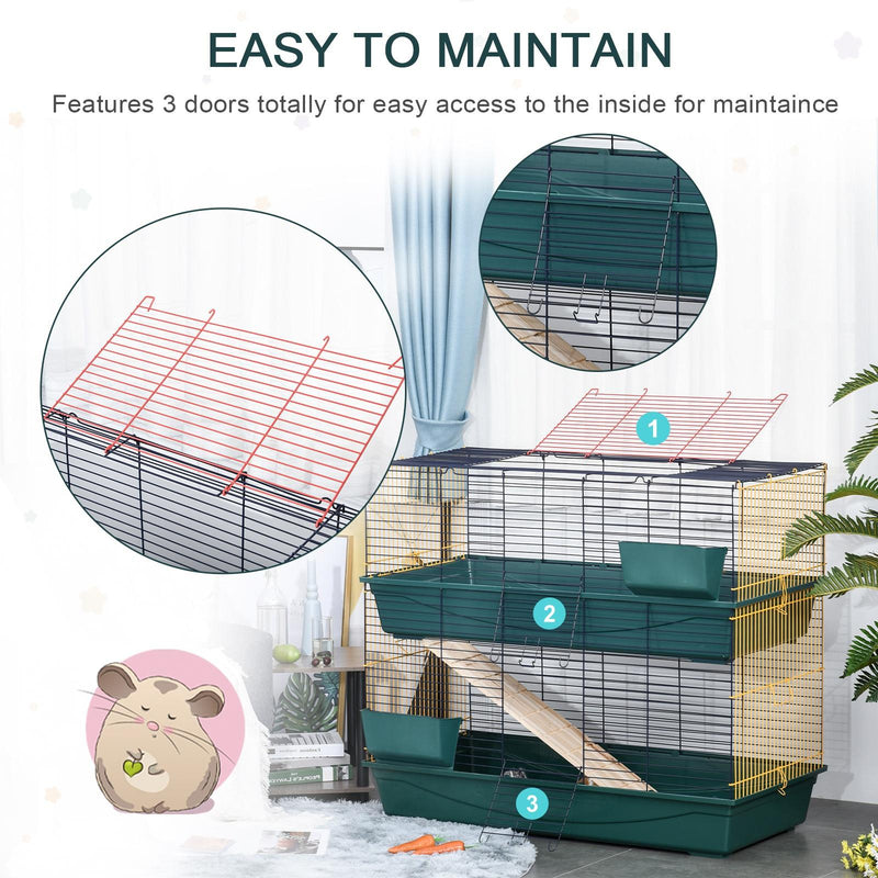 Gabbia per Conigli 2 Ripiani 118x59x102 cm in Filo Metallico Verde