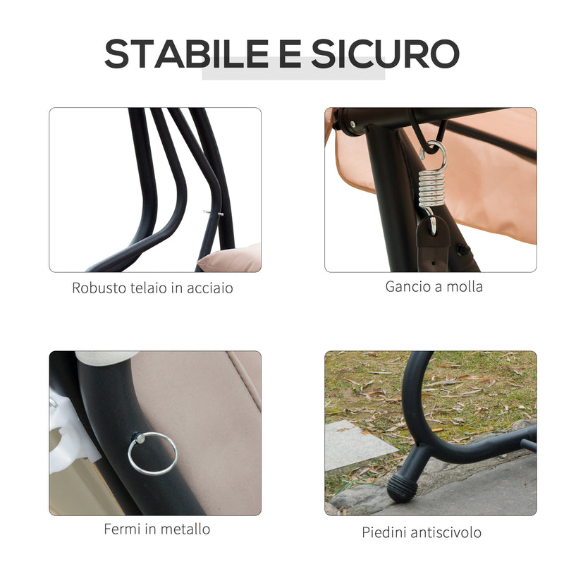 Dondolo 3 Posti da Giardino con Schienale Reclinabile per Funzione Letto Beige