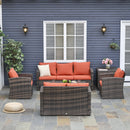 Set Salotto da Giardino 2 Divani 2 Poltrone Tavolino e Contenitore in Rattan Marrone e Arancione