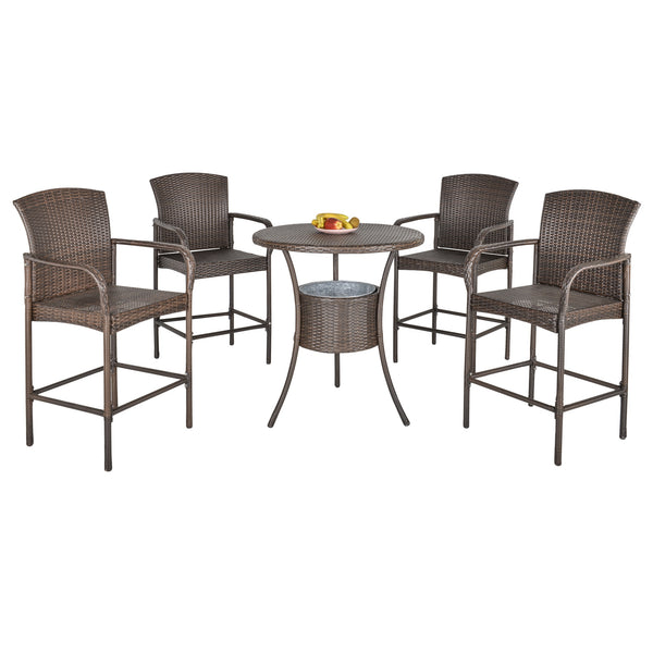 Set de table avec 4 chaises de jardin en rotin synthétique marron sconto
