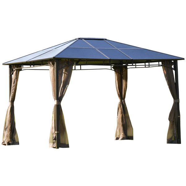sconto Tonnelle de Jardin avec Moustiquaire 3,6x3m Toit Polycarbonate Marron