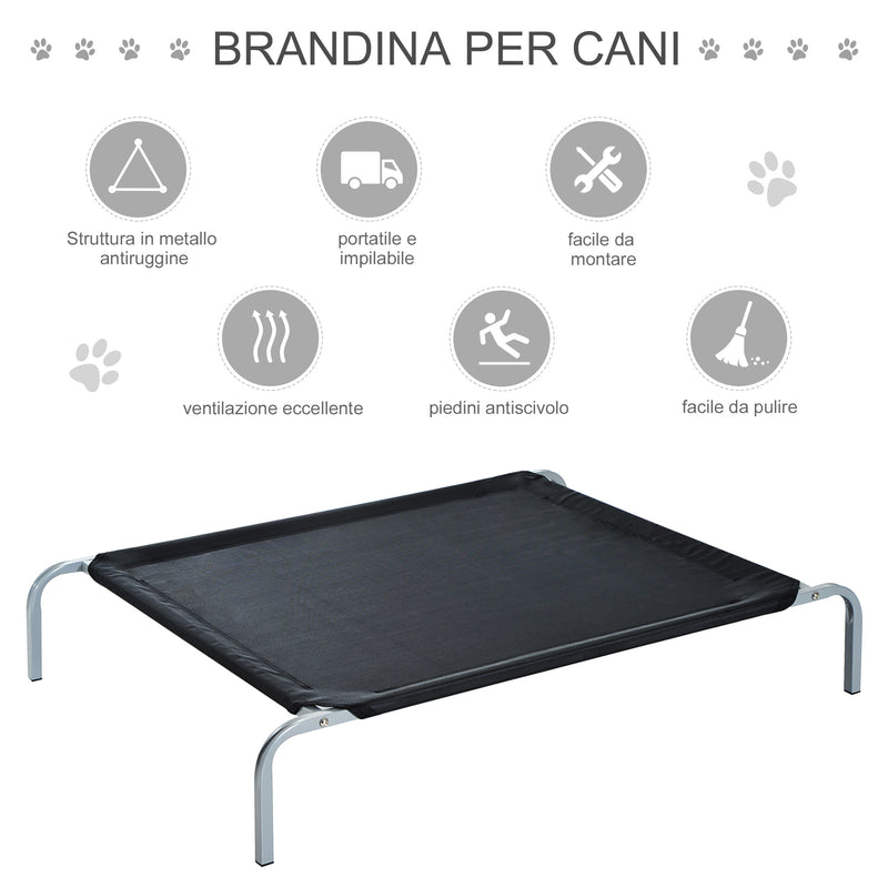 Brandina Portatile per Cani 110x80x20 cm Fino a 22Kg in Metallo e Tessuto a Rete Nero
