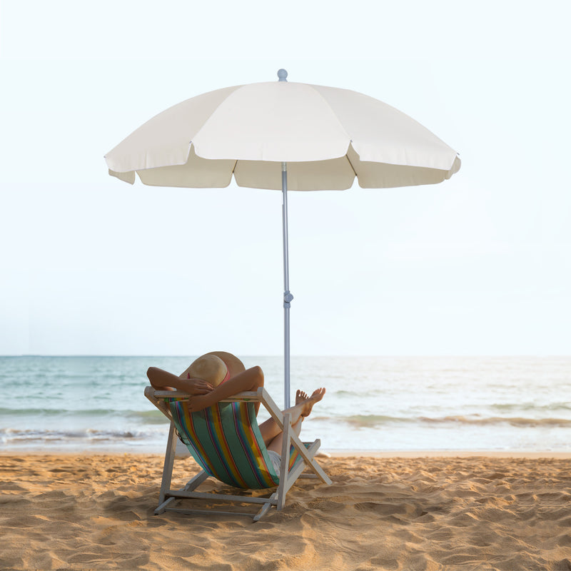 Ombrellone da Giardino Ø2,2 m Palo Ø28 mm in Metallo Tettuccio Inclinabile Bianco Crema