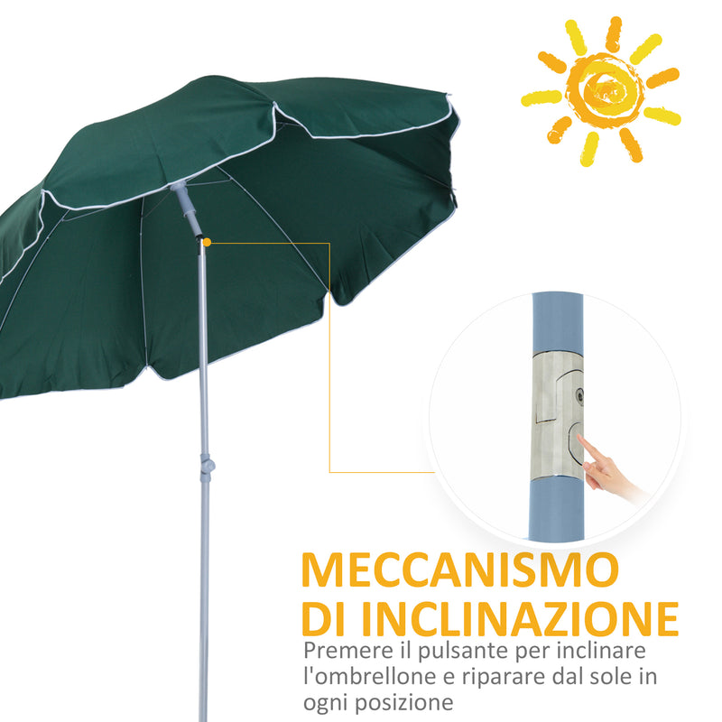 Ombrellone da Giardino Ø2,2 m Palo Ø28 mm in Metallo Tettuccio Inclinabile Verde scuro