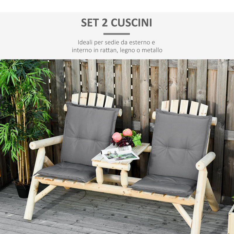 Set 2 Cuscini per Serdie da Giardino 100x48 cm con Schienale Alto in Poliestere Grigio Scuro