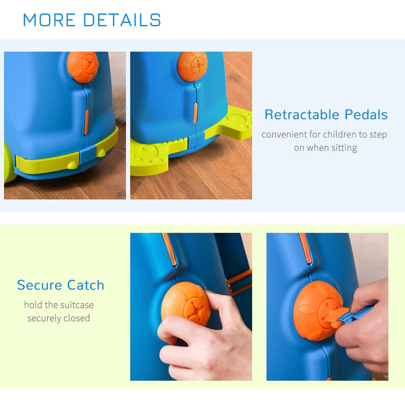 Valigia Trolley Bagaglio a Mano Cavalcabile per Bambini 4 Ruote Azzurra