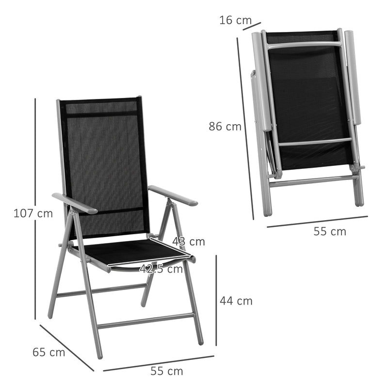 Sedia da Giardino Pieghevole 65x55x107 cm in Alluminio e Textilene Nera