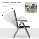 Sedia da Giardino Pieghevole 65x55x107 cm in Alluminio e Textilene Nera