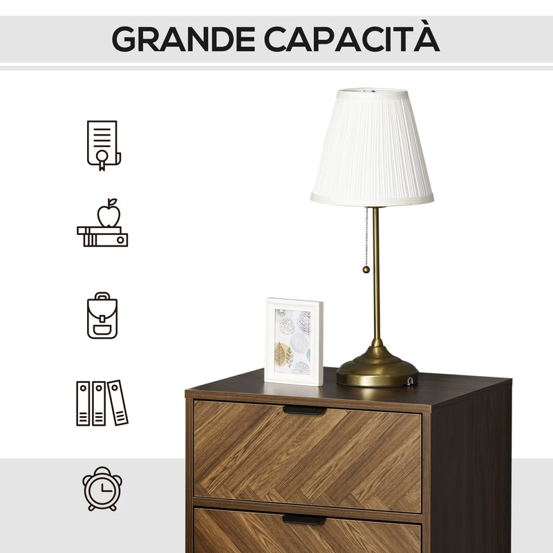 Comodino 2 Cassetti 48x39,5x61 cm in Legno Noce