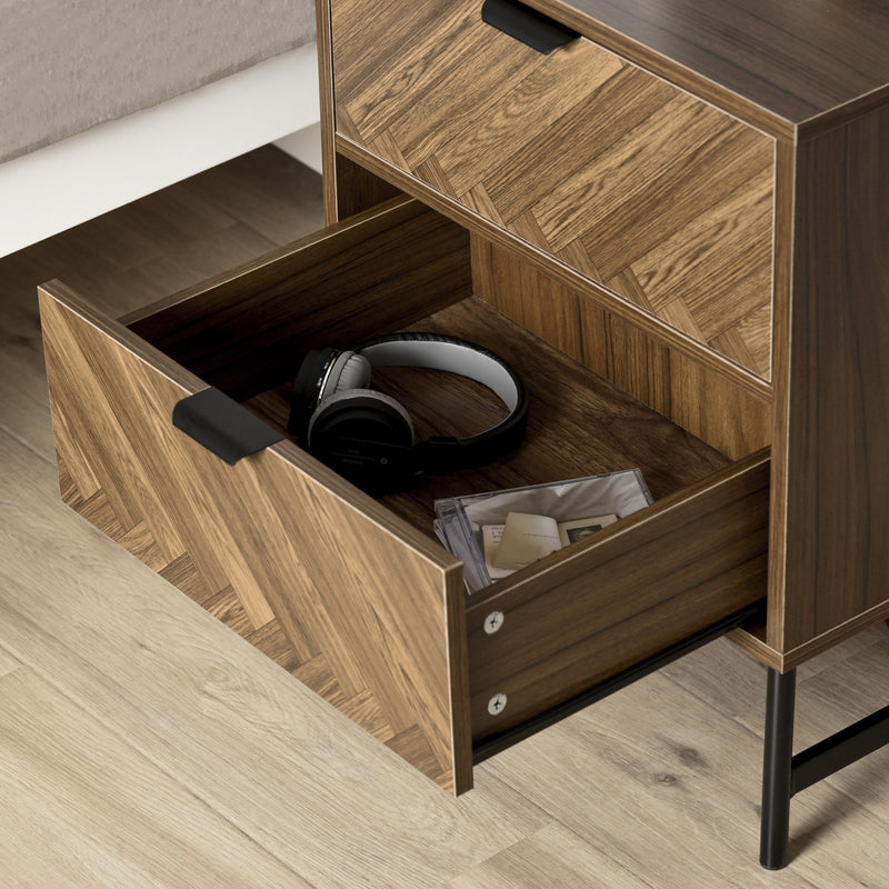 Comodino 2 Cassetti 48x39,5x61 cm in Legno Noce