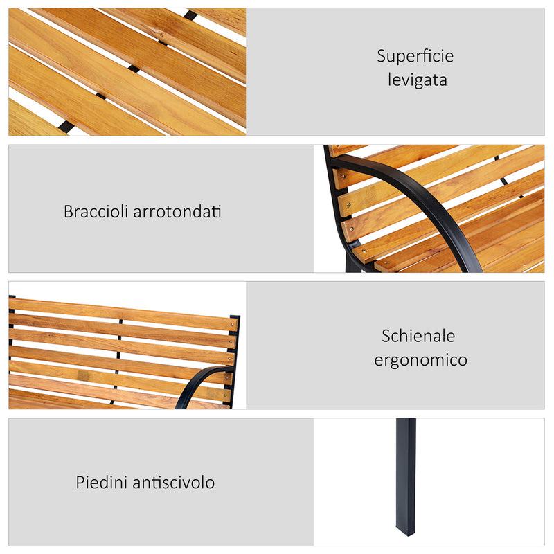 Panca da Giardino 2 Posti 122x60x80 cm in Legno e Acciaio Nero