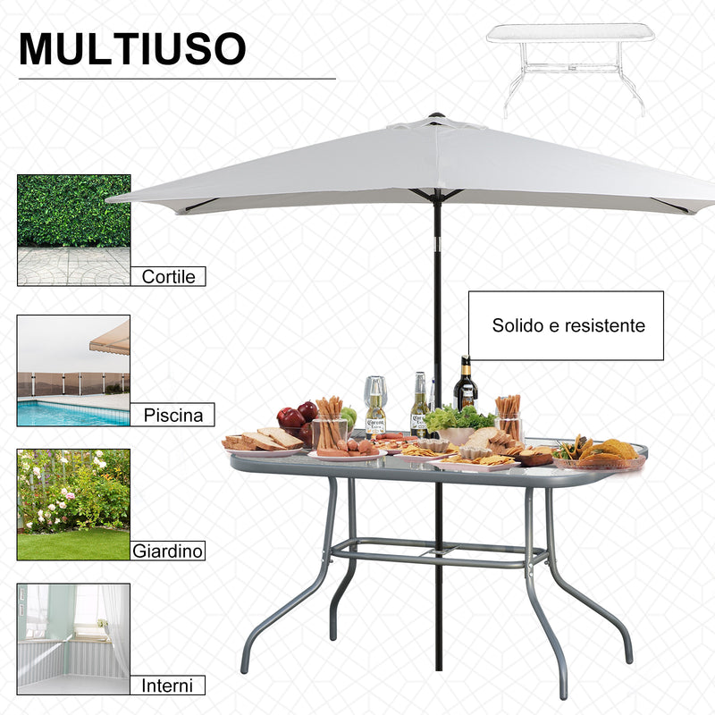 Tavolo da Giardino 120x80x70 cm in Metallo e Vetro Temperato Grigio