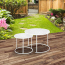 Set 2 Tavoli da Giardino Sovrapponibili Ø70 cm e Ø50 cm in Ferro Bianco