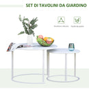 Set 2 Tavoli da Giardino Sovrapponibili Ø70 cm e Ø50 cm in Ferro Bianco