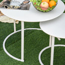 Set 2 Tavoli da Giardino Sovrapponibili Ø70 cm e Ø50 cm in Ferro Bianco