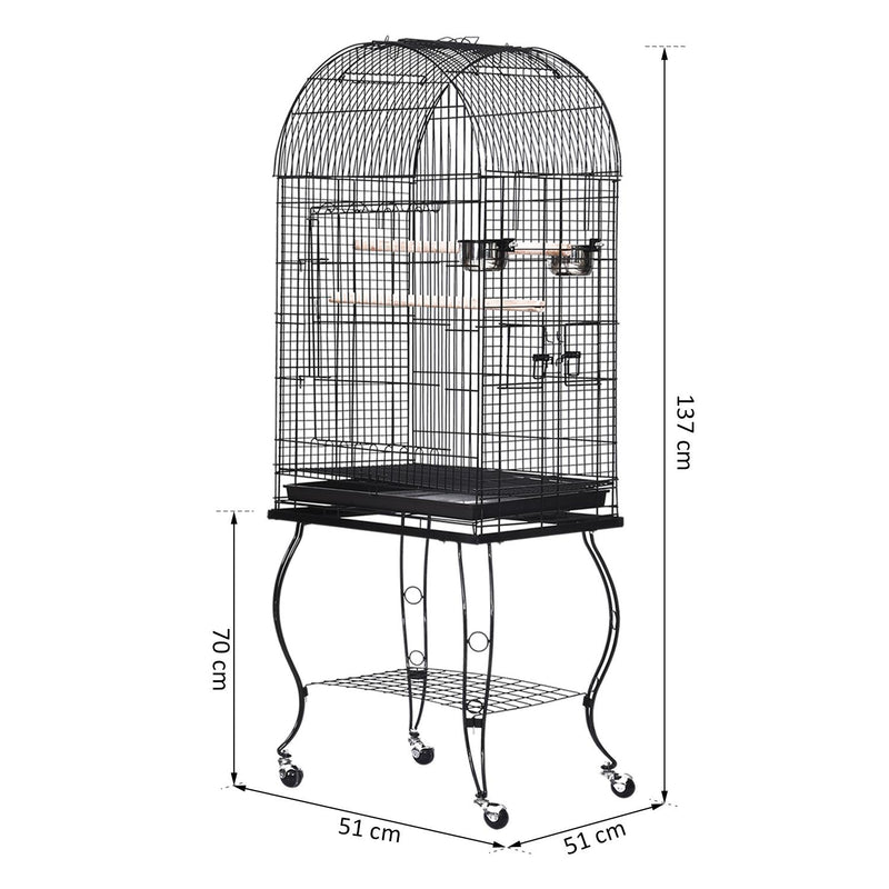 Voliera Gabbia per Uccelli 51x51x137 cm in Acciaio e Legno Nera