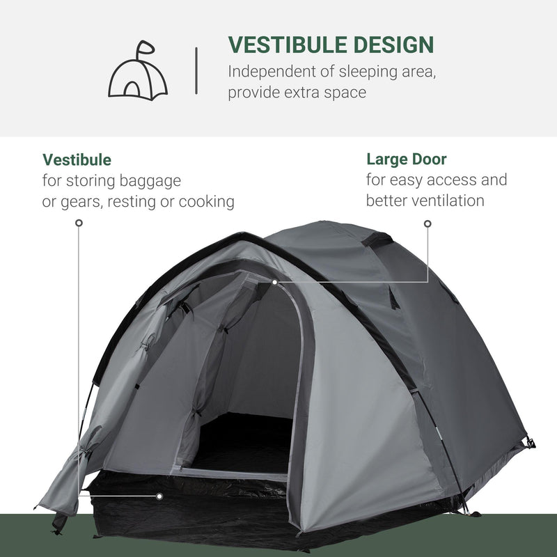 Tenda da Campeggio 4 Persone 325x183x130 cm con Vestibolo e Finestre Grigia