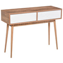 Consolle Ingresso 2 Cassetti 100x35x75 cm in Legno Bianco e Teak