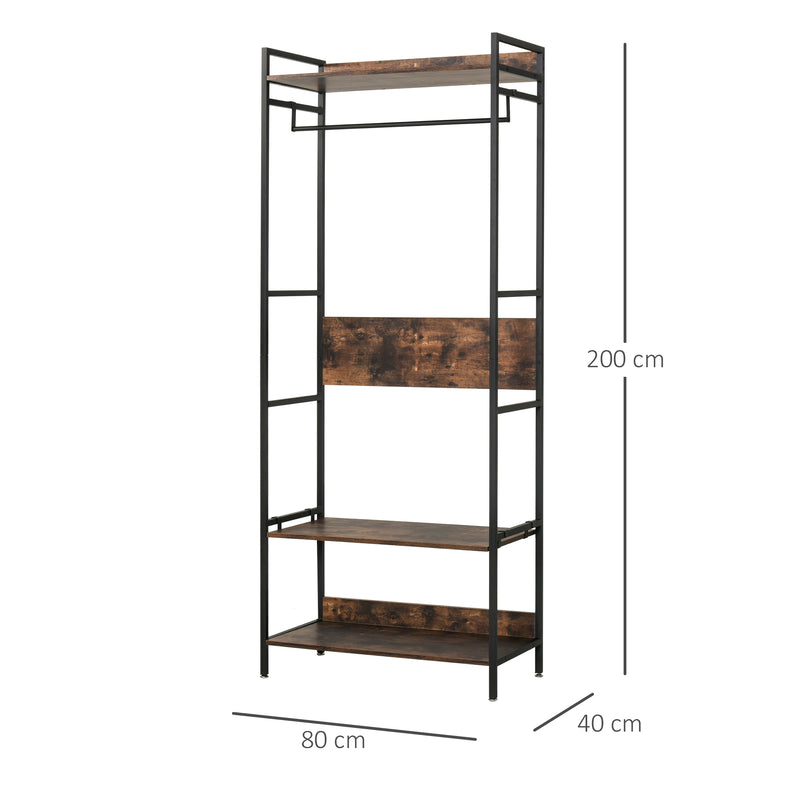 Appendiabiti Scarpiera per Ingresso 80x40x200 cm con Mensole in Metallo e Legno Marrone