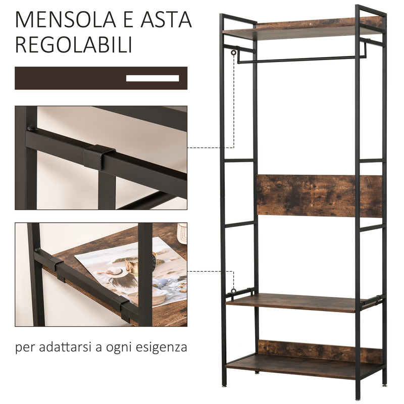 Appendiabiti Scarpiera per Ingresso 80x40x200 cm con Mensole in Metallo e Legno Marrone