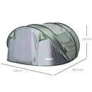 Tenda da Campeggio Pop Up 4-5 Persone 263,5x220x123 cm con Porte e Finestre Verde e Grigio
