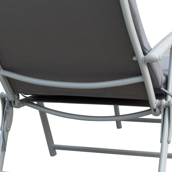sconto Transat de jardin pliant inclinable 137x63,5x100,5 cm en métal et avec matelas gris