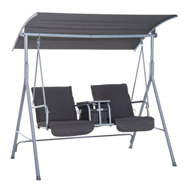 Balançoire de jardin 2 places 175x112x165 cm avec table en tissu Oxford gris sconto