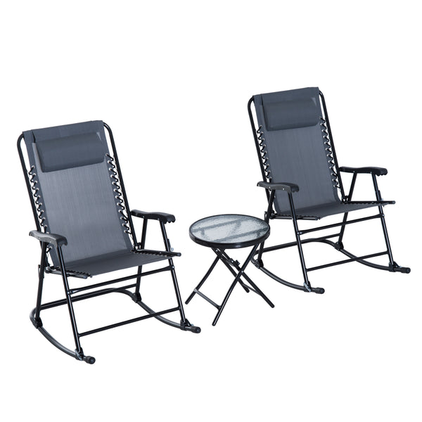 Ensemble de table basse et 2 chaises à bascule pliantes en acier et tissu maille gris sconto