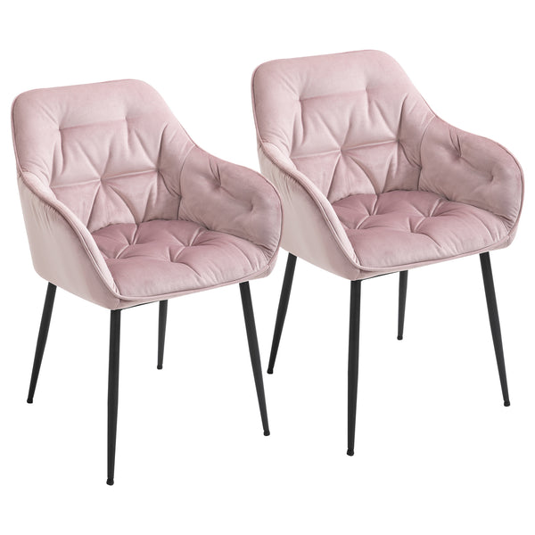 online Set 2 Chaises Rembourrées 59,5x55,5x83,5 cm en Velours Rose