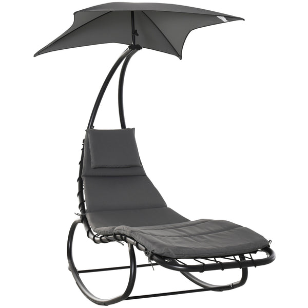 sconto Transat de jardin à bascule 185x100x190 cm en métal gris foncé