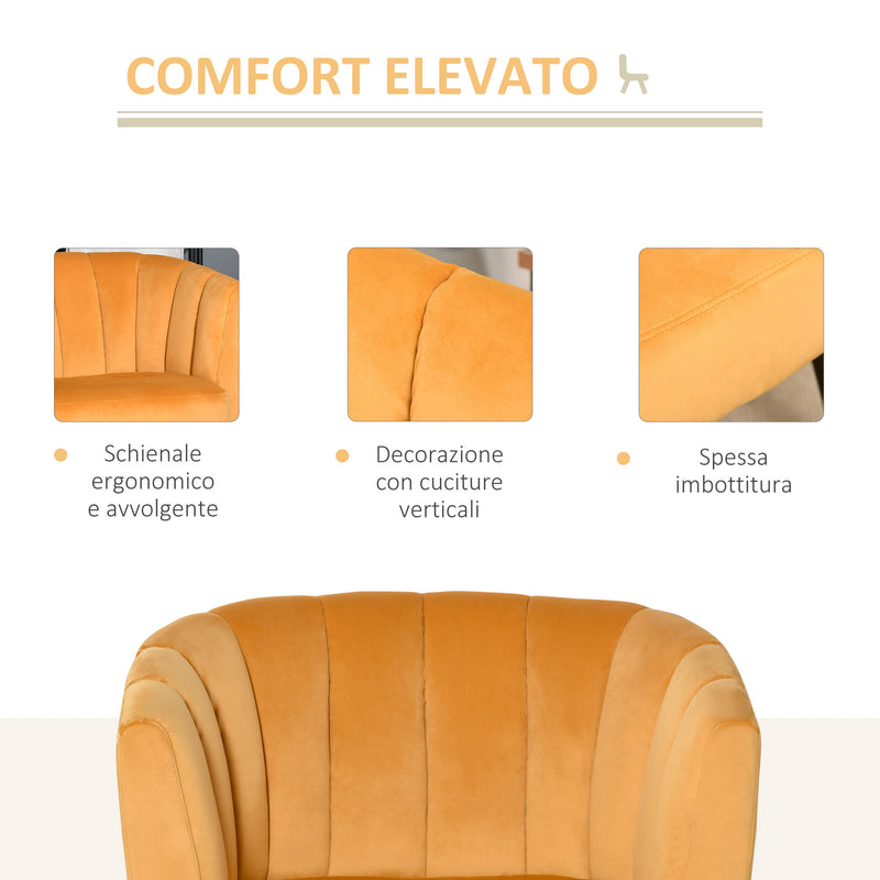 Poltrona Imbottita 79x66,5x79 cm in Tessuto Vellutato Giallo